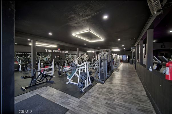 Fitness Equipment, Gym, Interior, Recessed Lighting, Wood Texture Flooring