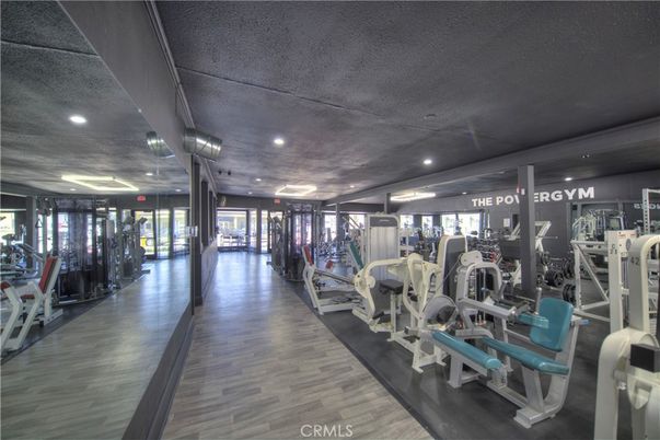 Fitness Equipment, Gym, Interior, Recessed Lighting, Wood Texture Flooring