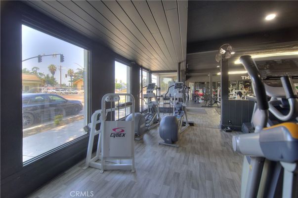 Fitness Equipment, Gym, Interior, Recessed Lighting, Wood Texture Flooring