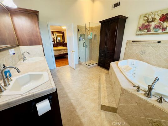 Bathroom, Dual Sink Vanities, Glass Shower, Interior, Tile Countertops
