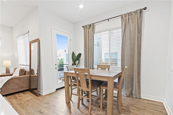 Dining room, Interior, Recessed Lighting, Wood Texture Flooring