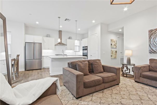 Interior, Kitchen, Living room, Pendant Lights, Recessed Lighting, Stainless Steel Appliances, Wood Texture Flooring