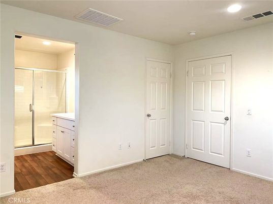 Bathroom, Empty room, Glass Shower, Interior, Recessed Lighting, Wood Texture Flooring