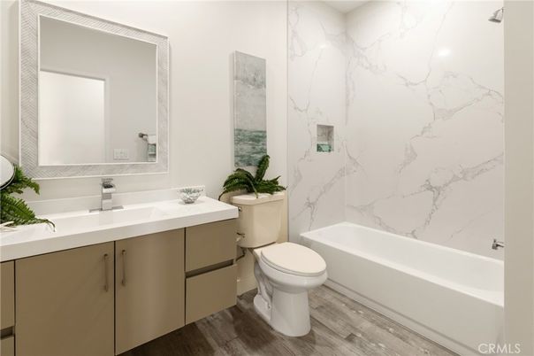 Bathroom, Interior, Marble Walls, Wood Texture Flooring