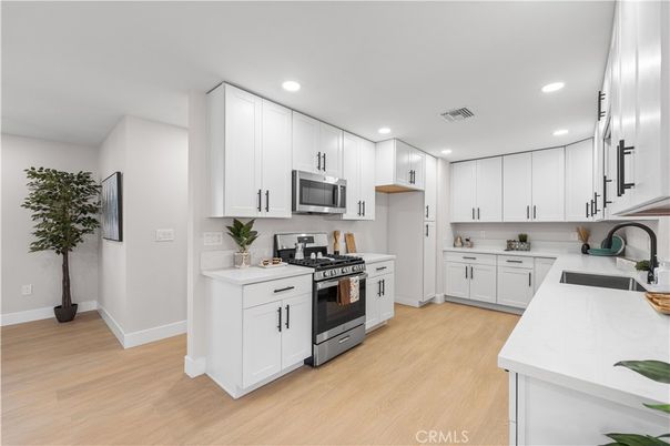 Interior, Kitchen, Recessed Lighting, Wood Texture Flooring