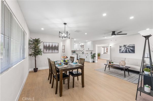 Dining room, Interior, Kitchen, Living room, Pendant Lights, Recessed Lighting, Wood Texture Flooring