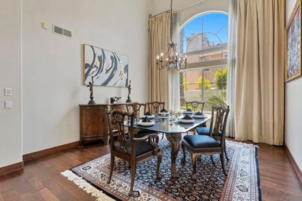 Chandelier, Dining room, Interior, Wood Texture Flooring