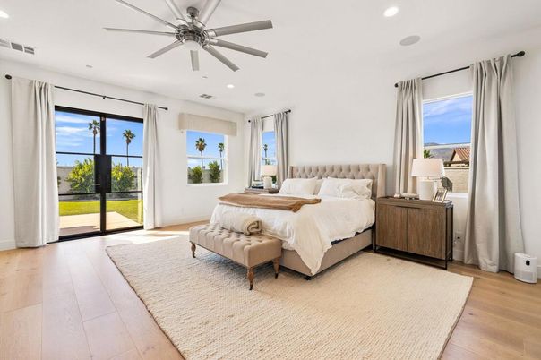 Bedroom, Interior, Recessed Lighting, Water, Wood Texture Flooring