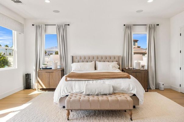 Bedroom, Interior, Recessed Lighting, Wood Texture Flooring