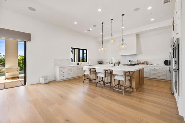 Interior, Kitchen, Pendant Lights, Recessed Lighting, Wood Texture Flooring