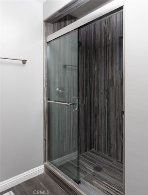 Bathroom, Glass Shower, Interior, Wood Texture Flooring