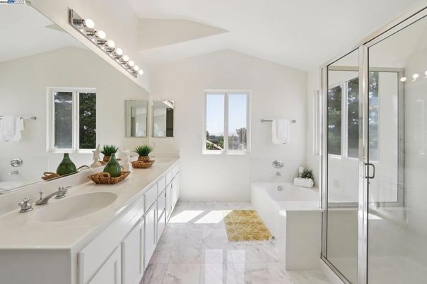 Bathroom, Dual Sink Vanities, Glass Shower, Interior, Marble