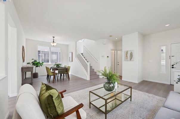 Dining room, Interior, Living room, Recessed Lighting, Wood Texture Flooring