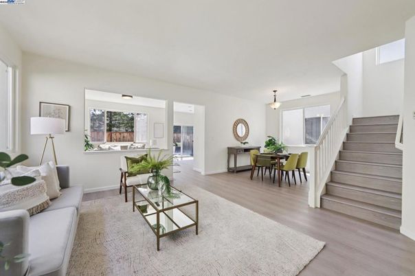 Dining room, Interior, Living room, Pendant Lights, Wood Texture Flooring