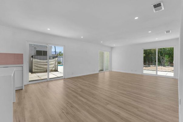 Empty room, Interior, Recessed Lighting, Wood Texture Flooring