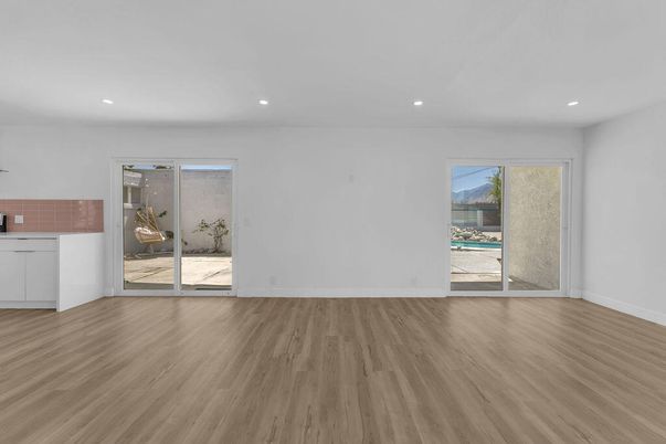 Empty room, Interior, Recessed Lighting, Wood Texture Flooring