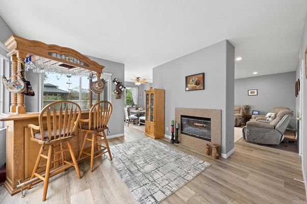 Fireplace, Interior, Recessed Lighting, Wood Texture Flooring
