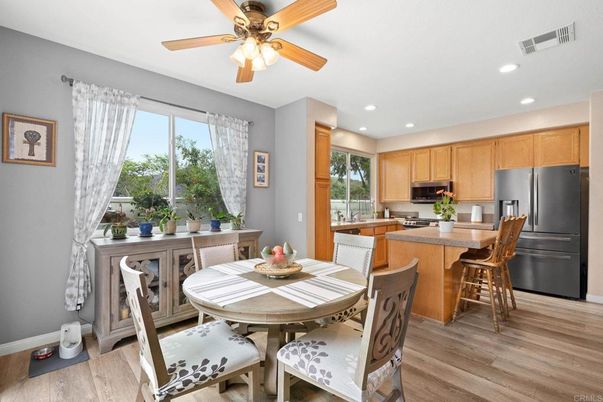 Dining room, Interior, Kitchen, Recessed Lighting, Wood Texture Flooring