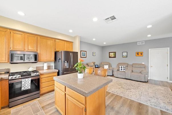 Interior, Kitchen, Living room, Recessed Lighting, Stainless Steel Appliances, Wood Texture Flooring