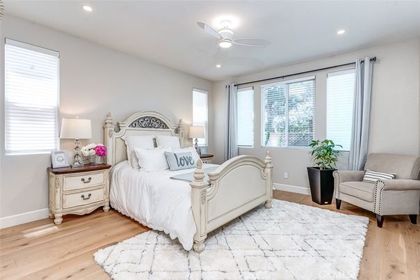 Bedroom, Interior, Recessed Lighting, Wood Texture Flooring