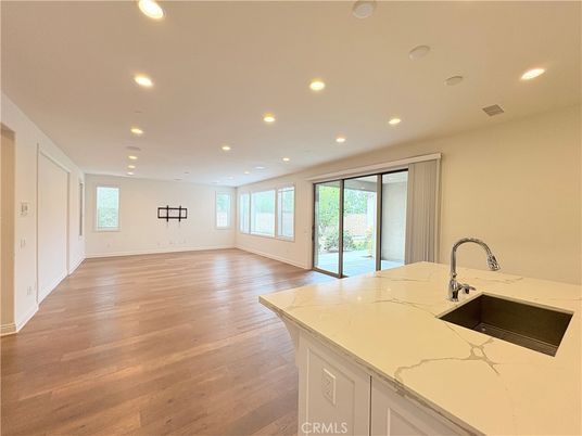 Empty room, Interior, Kitchen, Recessed Lighting, Wood Texture Flooring