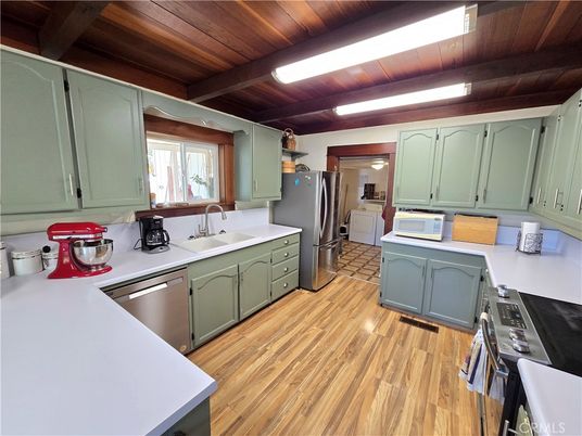 Interior, Kitchen, Stainless Steel Appliances, Wooden Beams, Wooden Ceilings, Wood Texture Flooring