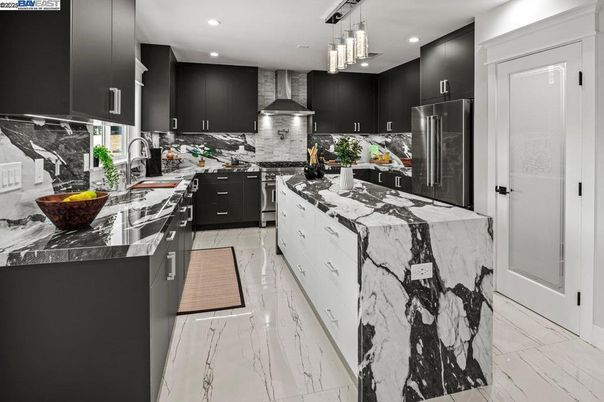 Interior, Kitchen, Marble, Pendant Lights, Recessed Lighting