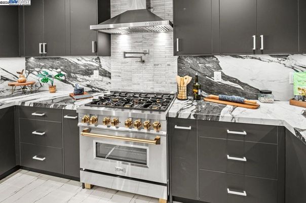 Interior, Kitchen, Marble Walls, Stainless Steel Appliances