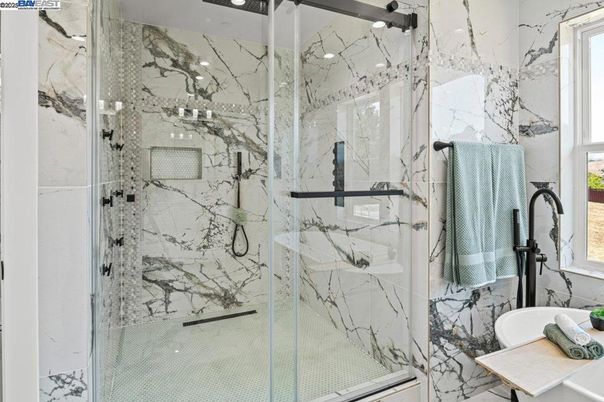 Bathroom, Glass Shower, Interior, Marble Walls