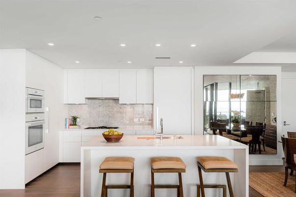 Dining room, Interior, Kitchen, Recessed Lighting, Stainless Steel Appliances, Wood Texture Flooring