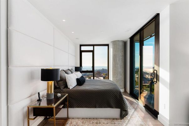 Bedroom, Interior, Recessed Lighting, Water, Wood Texture Flooring