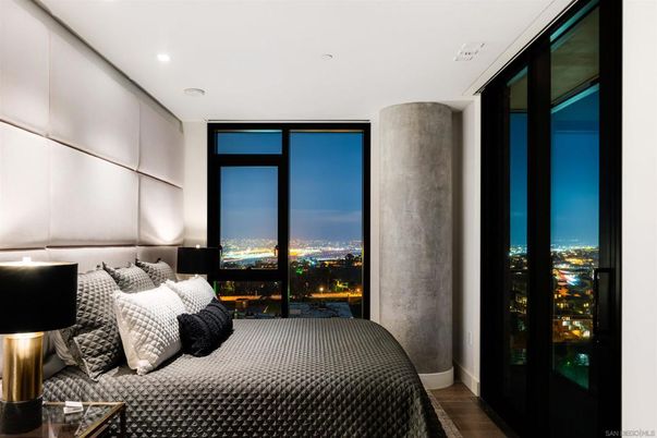 Bedroom, Interior, Recessed Lighting, Water, Wood Texture Flooring