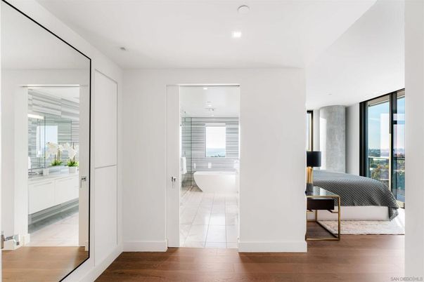Bathroom, Bedroom, Free Standing Baths, Interior, Recessed Lighting, Wood Texture Flooring
