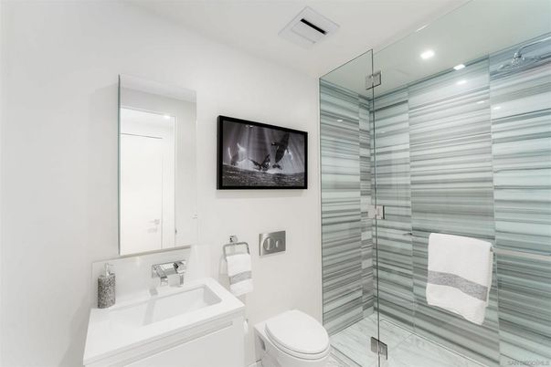 Bathroom, Glass Shower, Interior, Recessed Lighting