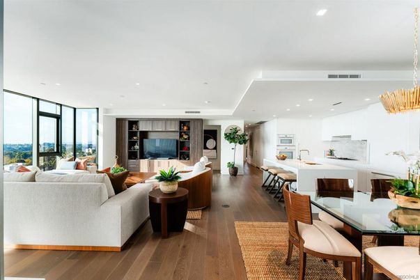Dining room, Interior, Kitchen, Living room, Pendant Lights, Recessed Lighting, Wood Texture Flooring