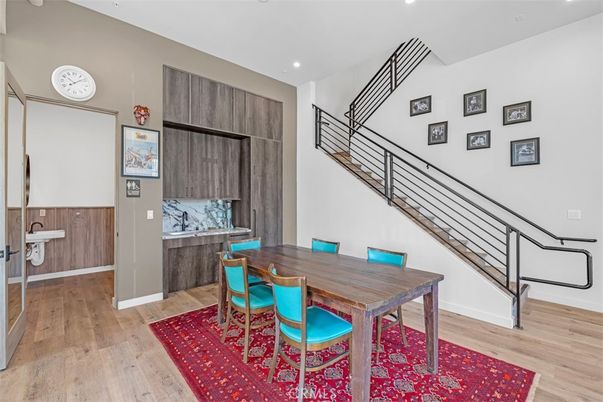 Dining room, Interior, Recessed Lighting, Wood Texture Flooring