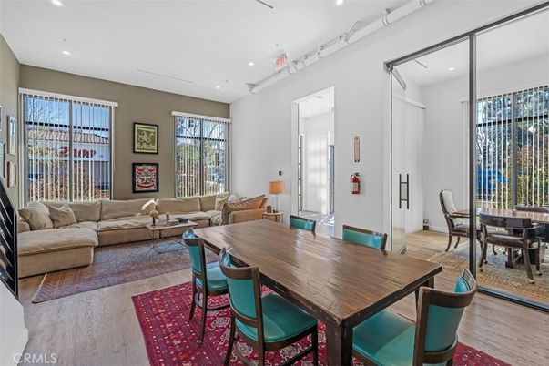 Dining room, Interior, Living room, Recessed Lighting, Wood Texture Flooring