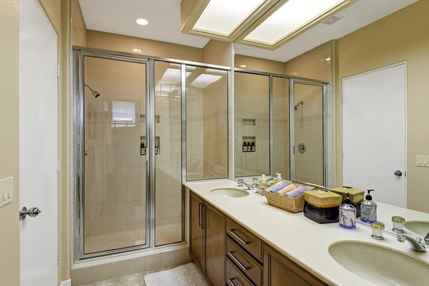 Bathroom, Dual Sink Vanities, Glass Shower, Interior, Recessed Lighting