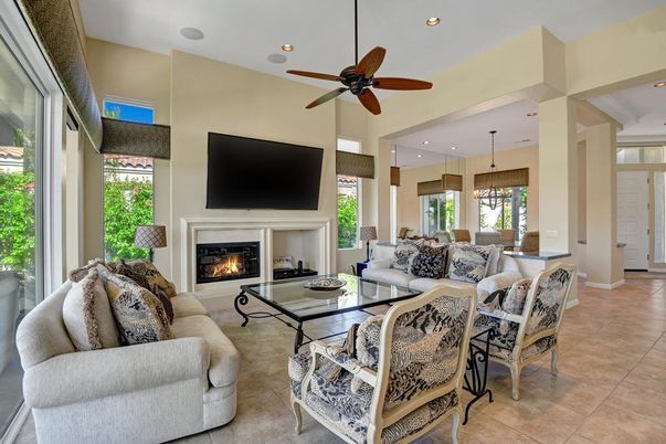 Dining room, Fireplace, Interior, Living room, Pendant Lights, Recessed Lighting