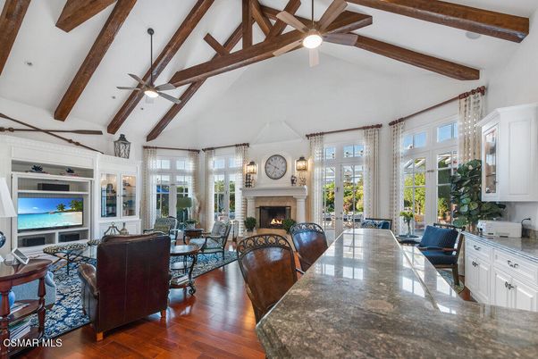 Dining room, Fireplace, Interior, Living room, Wooden Beams, Wood Texture Flooring