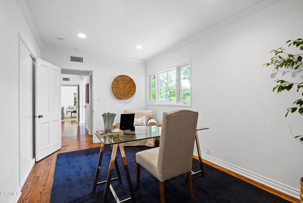 Dining room, Interior, Recessed Lighting, Wood Texture Flooring