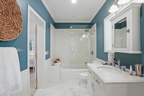 Bathroom, Glass Shower, Interior, Marble, Recessed Lighting