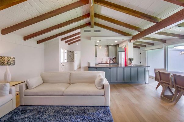 Dining room, Interior, Kitchen, Living room, Pendant Lights, Recessed Lighting, Wooden Beams, Wood Texture Flooring