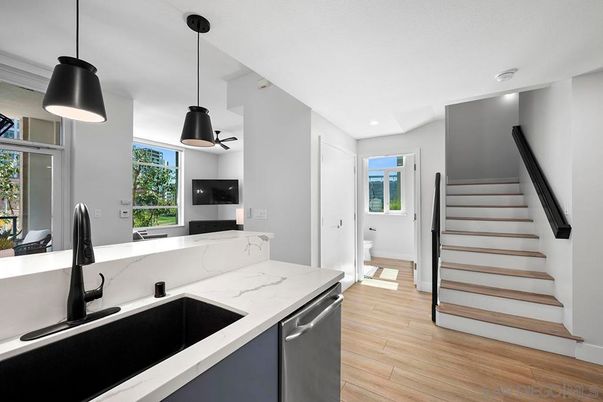 Interior, Kitchen, Pendant Lights, Recessed Lighting, Wood Texture Flooring