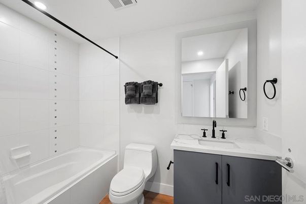 Bathroom, Interior, Recessed Lighting, Wood Texture Flooring