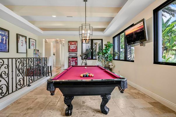 Billiard Table, Chandelier, Game Room, Interior, Pendant Lights, Recessed Lighting