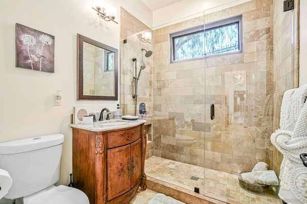 Bathroom, Glass Shower, Interior, Stone Walls