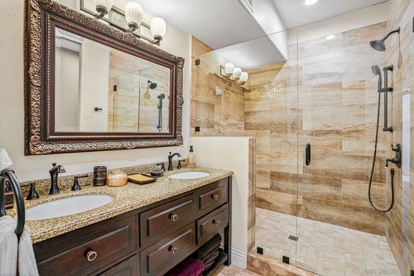 Bathroom, Dual Sink Vanities, Glass Shower, Interior, Recessed Lighting