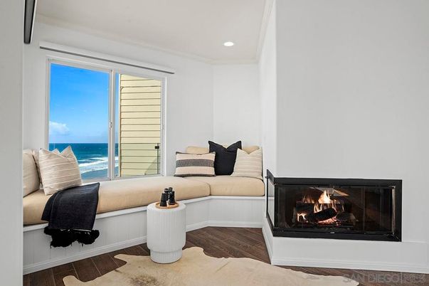 Fireplace, Interior, Recessed Lighting, Water, Wood Texture Flooring