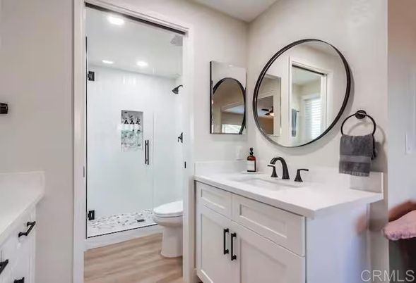 Bathroom, Interior, Recessed Lighting, Wood Texture Flooring